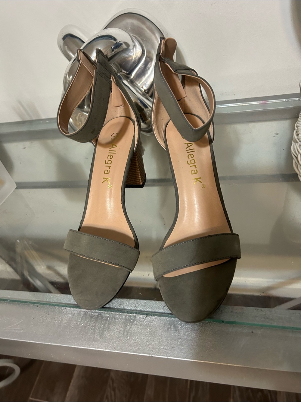 Allegra K Olive Green Block Heel Ankle-Strap Sandals Chic Allegra K sandals with